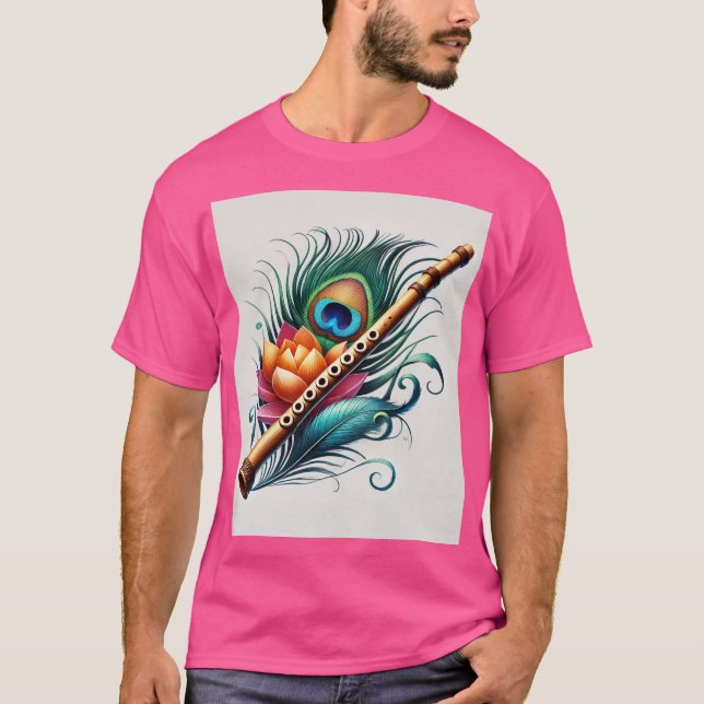 Flute & Peacock Feather Artistic T-Shirt (Front)