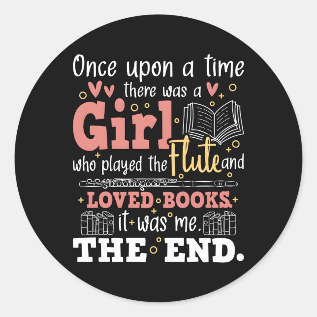 Flute Player Book Flautist Marching Band Musician Classic Round Sticker (Front)