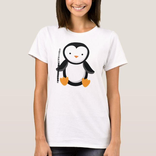 Flute Player Penguin Music Gift T-Shirt (Front)