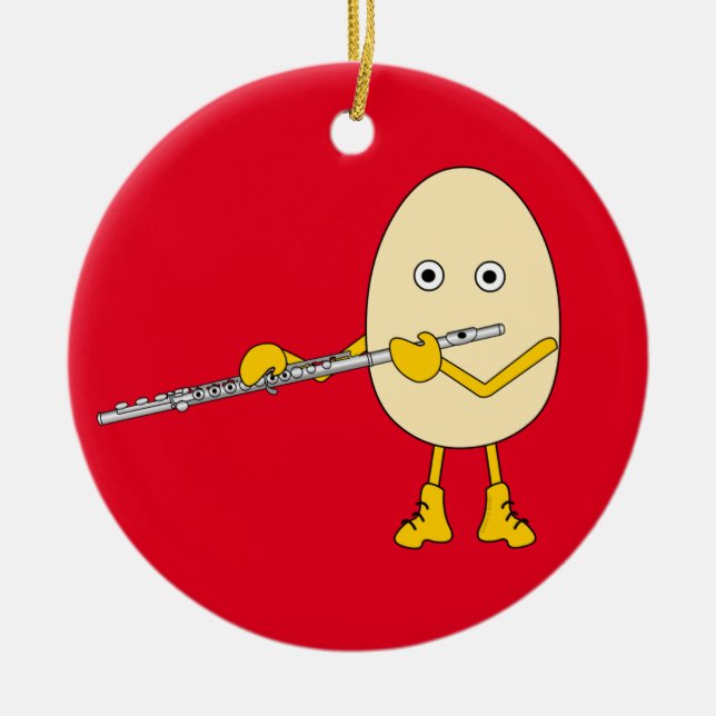 Flute Playing Egghead Ceramic Tree Decoration (Front)