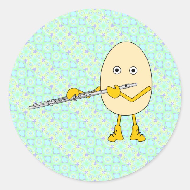 Flute Playing Egghead Classic Round Sticker (Front)