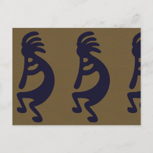 Flute Playing Kokopelli Figure - Black on Green Postcard