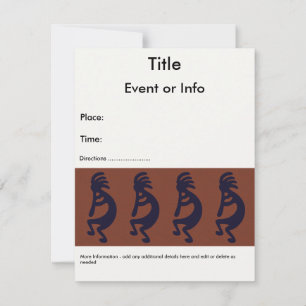 Flute Playing Kokopelli Figure, Black on Rust Red Invitation