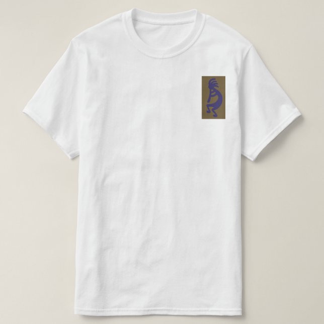 Flute Playing Kokopelli Figure - Blue on Green T-Shirt (Design Front)