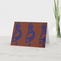 Flute Playing Kokopelli Figure - Blue on Rust Red