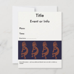 Flute Playing Kokopelli Figure - Blue on Rust Red Invitation