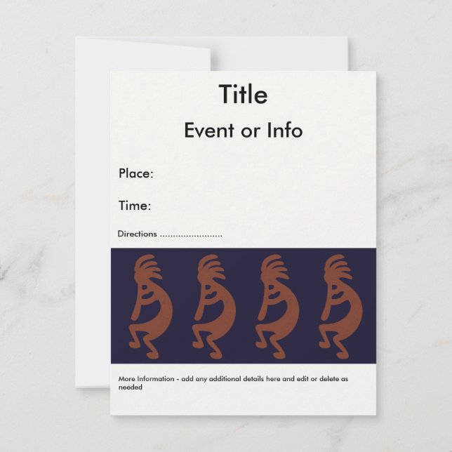 Flute Playing Kokopelli Figure - Blue on Rust Red  Invitation (Back)