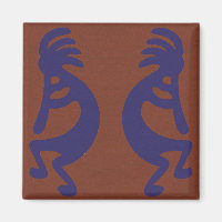 Flute Playing Kokopelli Figure - Blue on Rust Red 