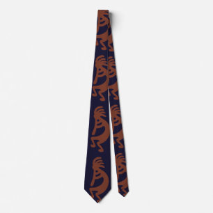 Flute Playing Kokopelli Figure - Blue on Rust Red Tie