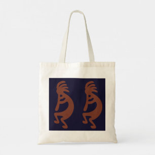 Flute Playing Kokopelli Figure - Blue on Rust Red  Tote Bag