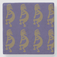 Flute Playing Kokopelli Figure - Green on Blue