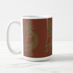 Flute Playing Kokopelli Figure, Green on Rust Red Coffee Mug