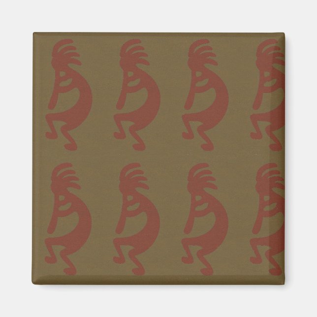 Flute Playing Kokopelli Figure - Red on Green Magnet (Front)