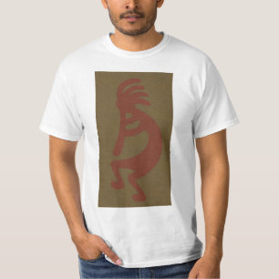 Flute Playing Kokopelli Figure - Red on Green T-Shirt