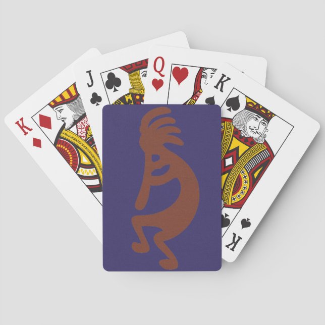 Flute Playing Kokopelli Figure - Rust Red on Blue Cards (Back)