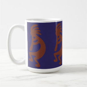 Flute Playing Kokopelli Figure - Rust Red on Blue Coffee Mug