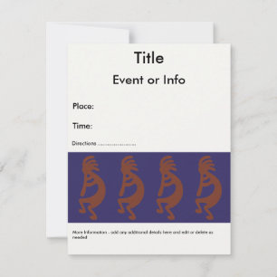 Flute Playing Kokopelli Figure - Rust Red on Blue Invitation