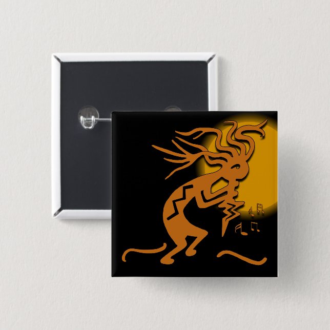 Flute Playing Kokopelli Merrymaker Musician 15 Cm Square Badge (Front & Back)