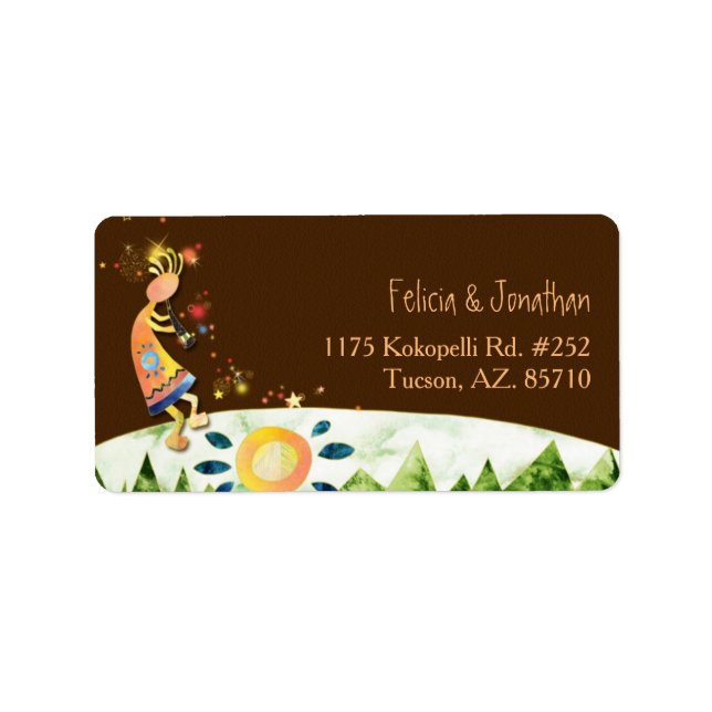 Flute Playing Kokopelli Rustic Wedding Address Label (Front)