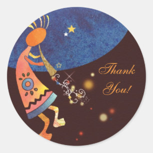 Flute Playing Kokopelli Thank You Classic Round Sticker