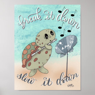 Flute Playing Turtle Poster