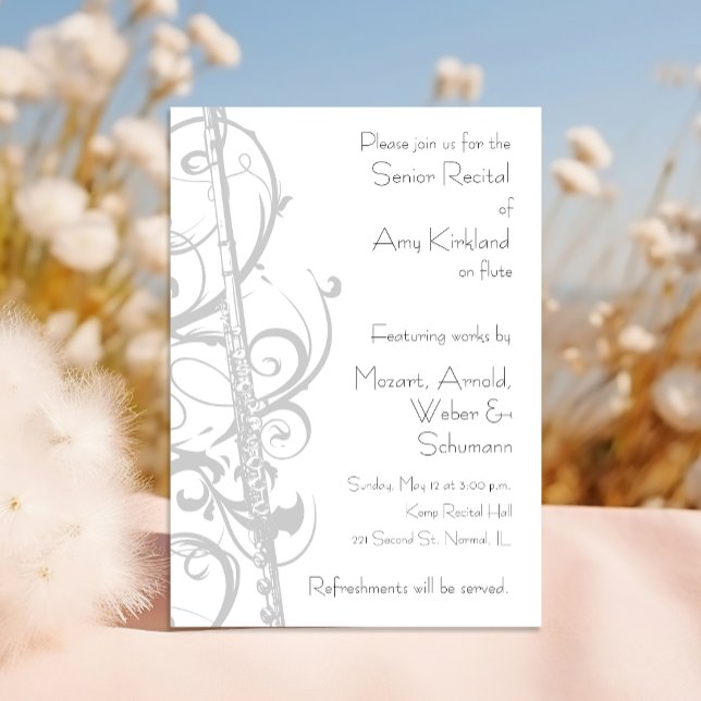 Flute Recital Invitation (Customizable flute themed recital invitation available for digital download.)