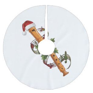 Flute Recorder Instrument Santa Hat Christmas   Brushed Polyester Tree Skirt