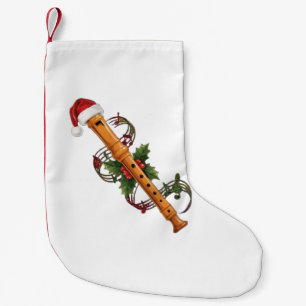 Flute Recorder Instrument Santa Hat Christmas   Small Christmas Stocking