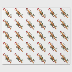 Flute Recorder Instrument Santa Hat Christmas Wrapping Paper