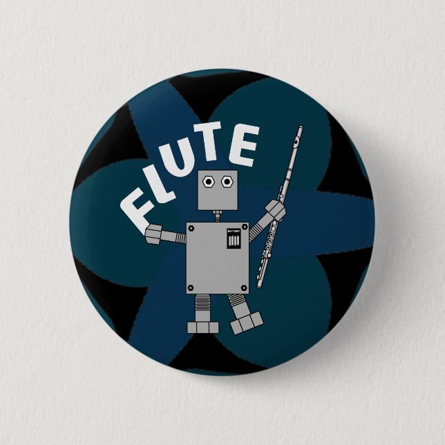 flute, robot, musician,player, music, musical inst 6 cm round badge (Front)