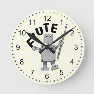 Flute Robot Text Round Clock