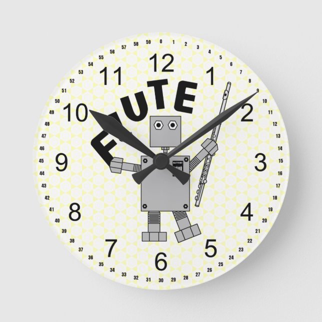 Flute Robot Text Round Clock (Front)