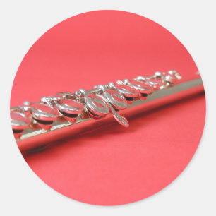 Flute student pink woodwind music classic round sticker