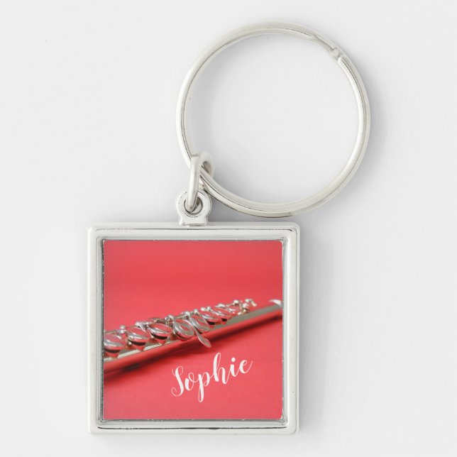 Flute student pink woodwind music key ring (Front)