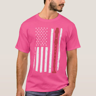 Flute Usa Flag Musician Instrument Flautist Flute T-Shirt
