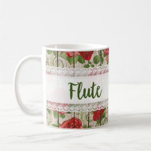 Flute Wood Lace Rustic Roses Music Coffee Mug