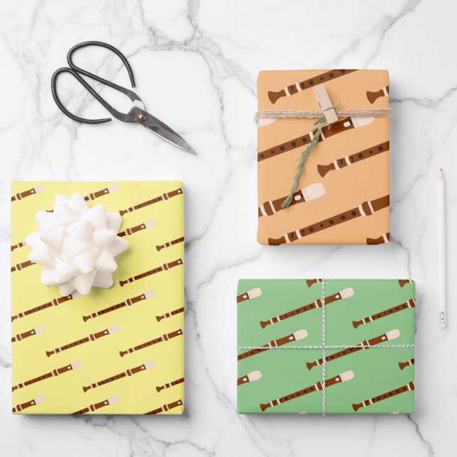 Flute Woodwind Musical Design  Wrapping Paper Sheet (Front)