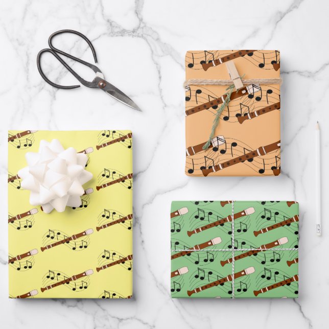 Flute Woodwind Musical Design  Wrapping Paper Sheet (Front)