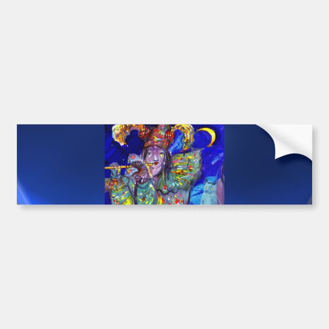 FLUTIST IN BLUE / Venetian Carnival Night Bumper Sticker (Front)