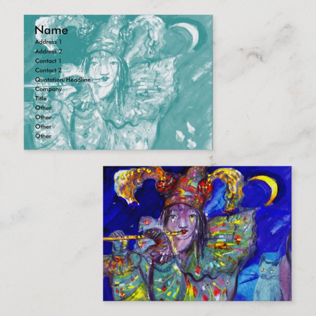 FLUTIST IN BLUE / Venetian Carnival Night Business Card (Front/Back)