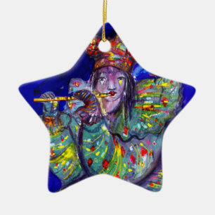 FLUTIST IN BLUE / Venetian Carnival Night Ceramic Tree Decoration