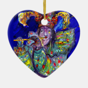 FLUTIST IN BLUE / Venetian Carnival Night Ceramic Tree Decoration