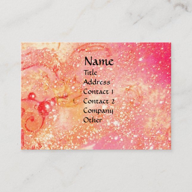 FLUTIST PORTRAIT /Pink,Fuchsia,Yellow Sparkles Business Card (Front)