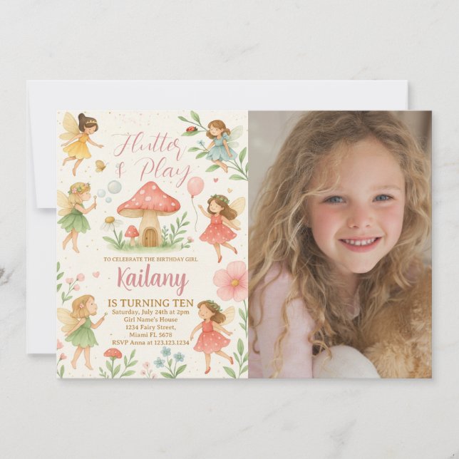 Flutter and Play Fairy Birthday Invitation (Front)