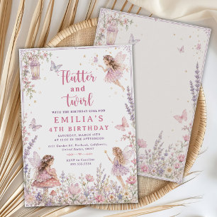 Flutter And Twirl Fairy 4th Birthday Invitation
