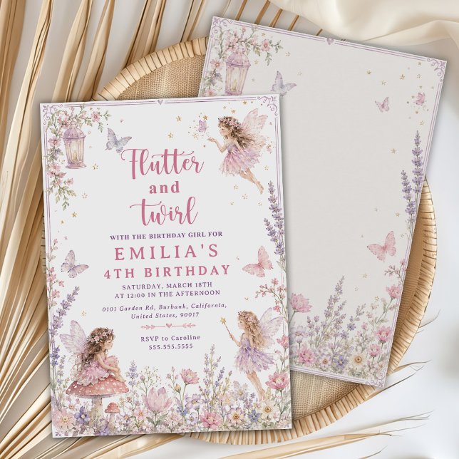 Flutter And Twirl Fairy 4th Birthday Invitation (Creator Uploaded)