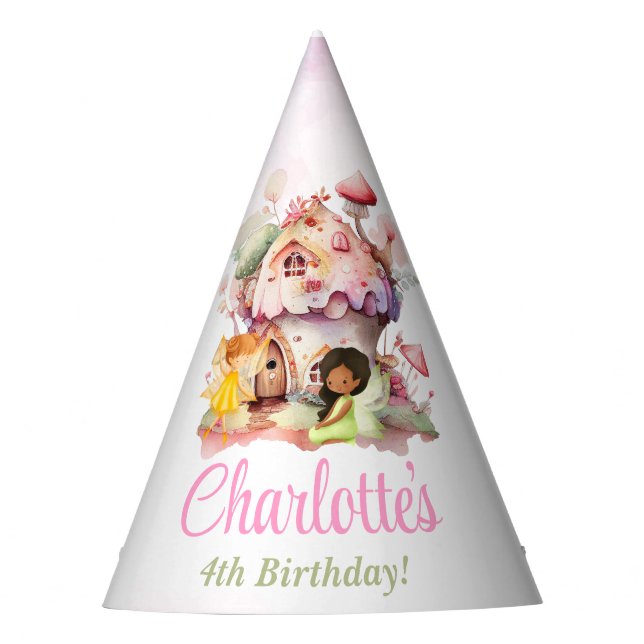 Flutter and Twirl Fairy Birthday Party Hat (Front)