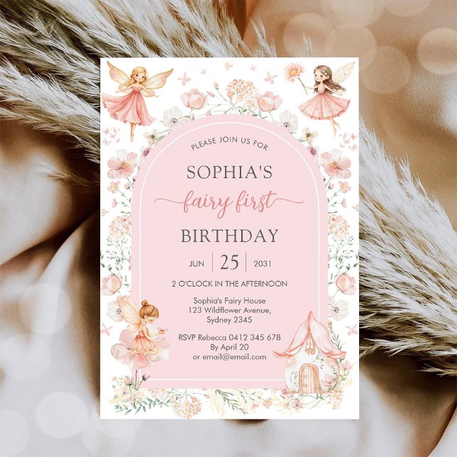 Flutter and Twirl Fairy First 1st Birthday Invitation (Creator Uploaded)