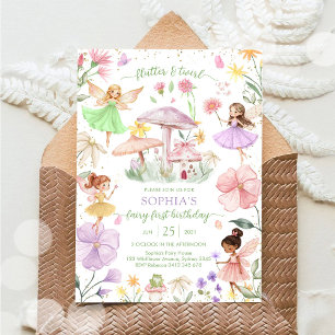 Flutter and Twirl Fairy First 1st Birthday Invitation