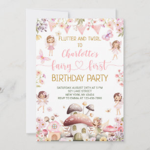 Flutter and Twirl Fairy First Birthday Party Invitation